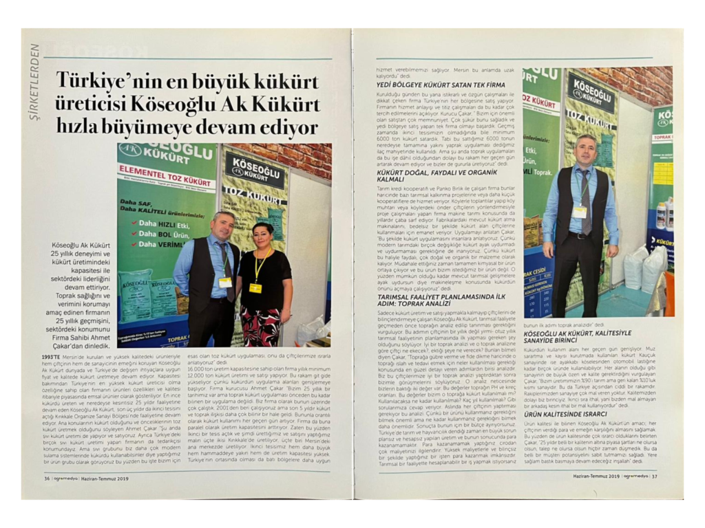 Agromedya yayınında Köseoğlu Akkükürt hızla büyümeye devam ediyor başlıklı haber sayfaları